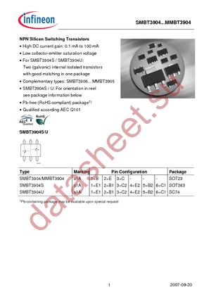 SMBT3904E6327 datasheet  